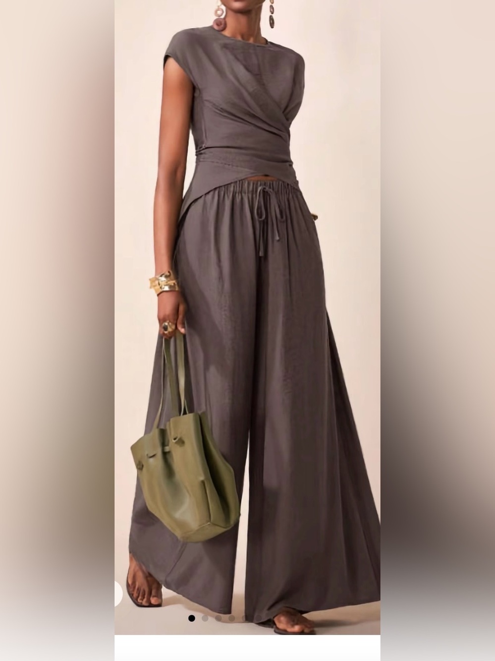 Women 2 piece set top and Wide-Leg Drawstring Pants in dark violet